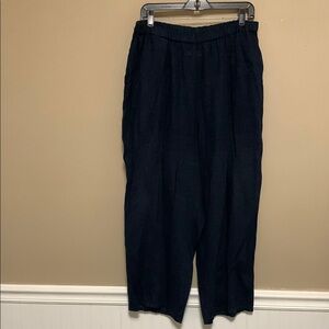 Flax Women’s 100% Linen Classic Wide-Leg Navy Pants Medium Lagenlook Minimalist